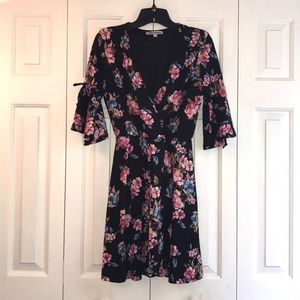 Black and floral bell sleeve dress